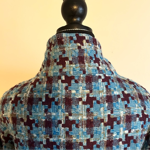 Vintage Tweed Textured  Blue & White Women’s Blazer Style Coat Medium Fit - Picture 9 of 10